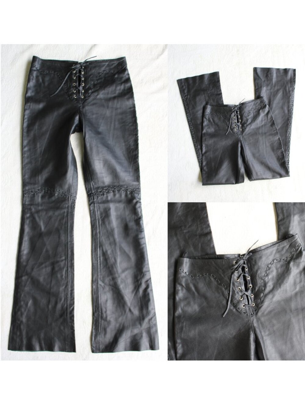 USA Bikers Dream Apparel vintage Leather Lace-Up Flare Leather pants whip stitch